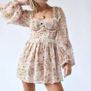 For Love And Lemons Floral Mini Dress - Pink and White